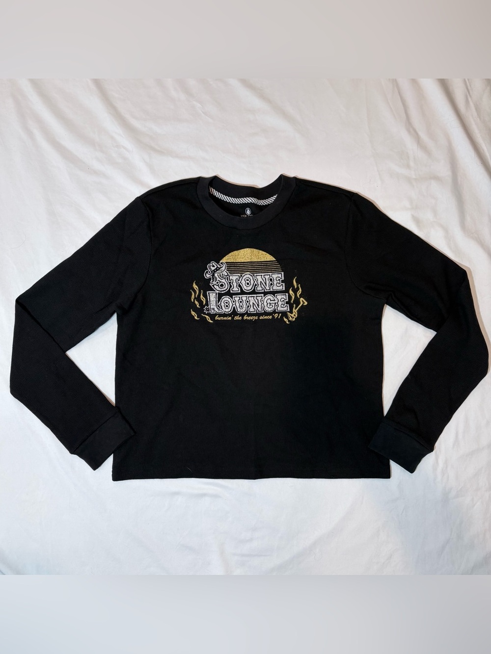 Volcom Black Crewneck with Gold 'Stone Lounge' Graphic